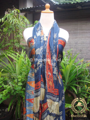 Sarung Selendang Batik Tulis Sutera Tumpal Merah Biru