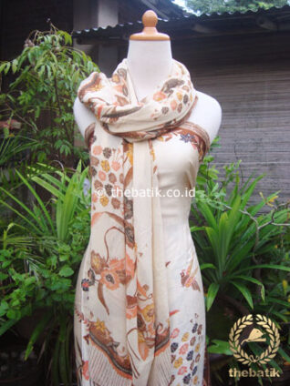 Sarung Selendang Batik Tulis Sutera Buketan Cream
