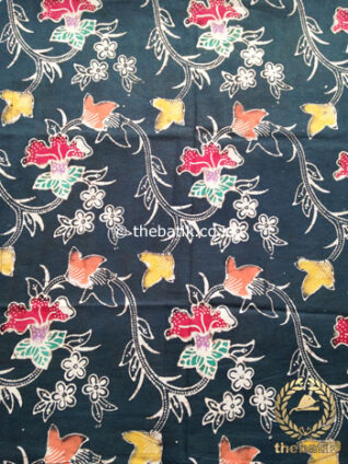 Kain Batik Indigo Coletan Motif Bunga Terompet Merah