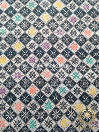 Kain Batik Indigo Coletan Motif Ceplokan Kotak
