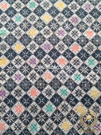 Kain Batik Indigo Coletan Motif Ceplokan Kotak