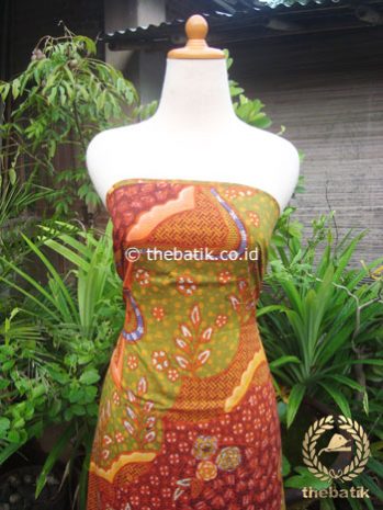 Kain Batik Katun Jepang Motif Abstrak Hijau Marun
