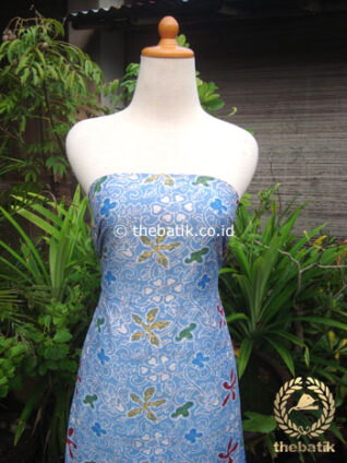 Kain Batik Katun Jepang Motif Floral Biru Muda Coletan