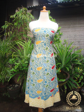 Kain Batik Katun Jepang Motif Floral Biru Pastel Coletan