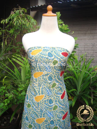 Kain Batik Katun Jepang Motif Floral Biru Pastel Coletan