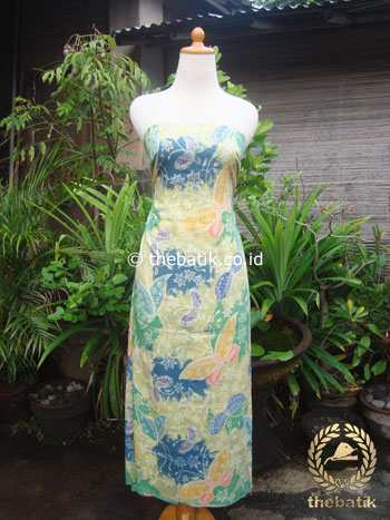 Kain Batik Katun Jepang Motif Kupu-Kupu Hijau Gradasi Biru