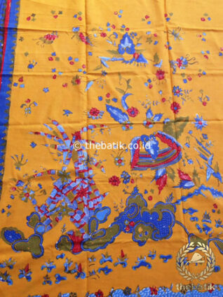Kain Batik Tulis Motif Boketan Merah Biru Latar Kuning