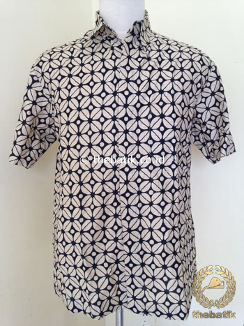 Kemeja Batik Pendek Motif Kawung Krem Modern