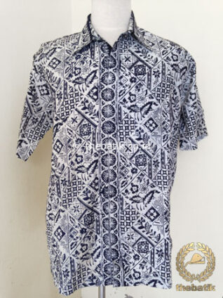 Hem Batik Pendek Motif Tambal Boketan Hitam Putih