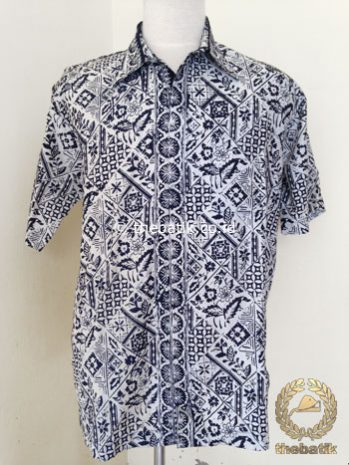 Jual Hem Batik  Pendek Motif Tambal  Boketan Hitam Putih 