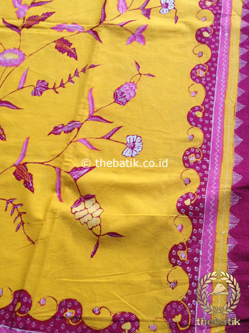 Bahan Kain Batik Tulis Floral Boketan Kuning Pink Jambon