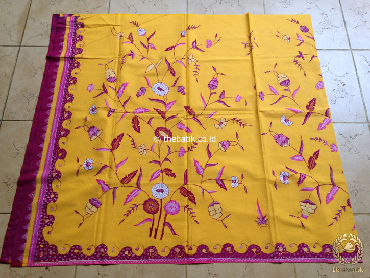 Bahan Kain Batik Tulis Floral Boketan Kuning Pink Jambon