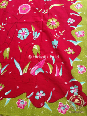 Bahan Kain Batik Tulis Floral Marun Hijau Kupu-Kupu