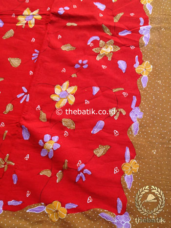 Bahan Kain Batik Tulis Floral Kuning Merah Cantik
