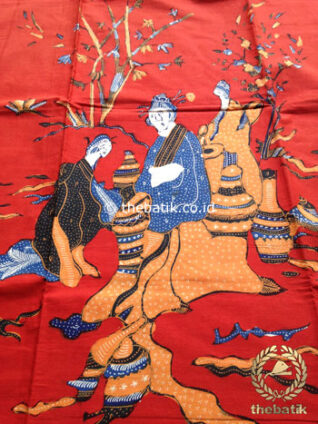 Bahan Kain Batik Tulis Kumpeni Puteri Cina Oriental Merah