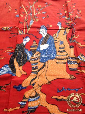 Bahan Kain Batik Tulis Kumpeni Puteri Cina Oriental Merah