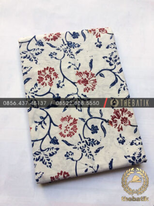 Kain Bahan Baju Batik 2 Meteran Warna Biru Latar Putih