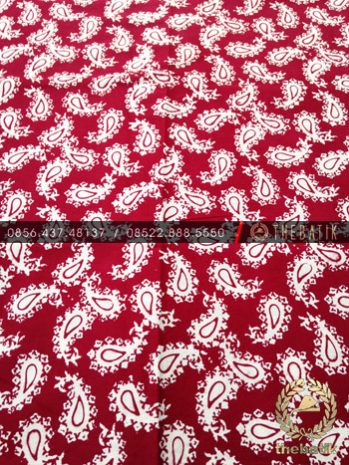 Kain Batik Bahan Baju 2 Meteran Paisley Keongan Merah Hati