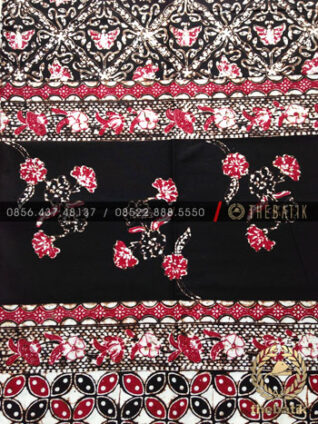 Grosir Bahan Baju Batik Coletan Merah Hitam Tumpal Tengah