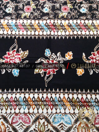 Grosir Bahan Baju Batik Coletan Pelangi Hitam Tumpal Tengah