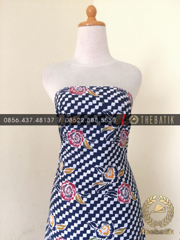 Grosir Kain Batik Seragam Coletan Biru Kembang Dadu