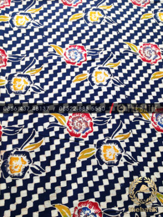 Grosir Kain Batik Seragam Coletan Biru Kembang Dadu