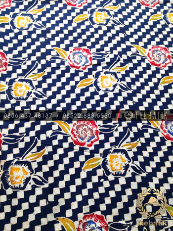 Grosir Kain Batik Seragam Coletan Biru Kembang Dadu