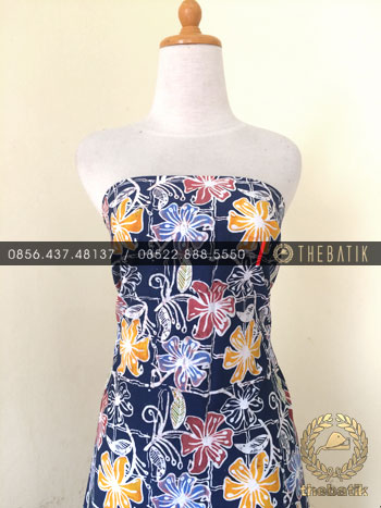 Grosir Kain Batik Seragam Coletan Biru Kembang Hawaii