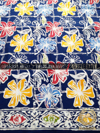 Grosir Kain Batik Seragam Coletan Biru Kembang Hawaii