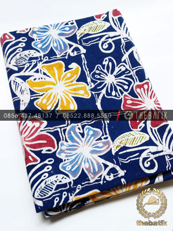 Grosir Kain Batik Seragam Coletan Biru Kembang Hawaii