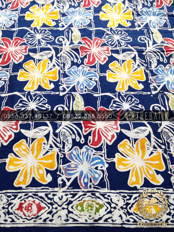 Grosir Kain Batik Seragam Coletan Biru Kembang Hawaii