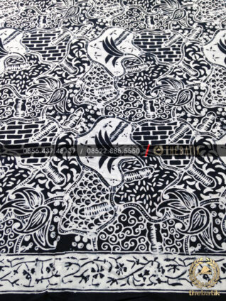 Kain Batik Bahan Baju Motif Sekarjagat Hitam Putih
