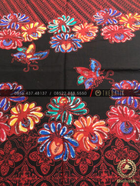 Batik Modern Motif Kombinasi Merah Hitam Bunga