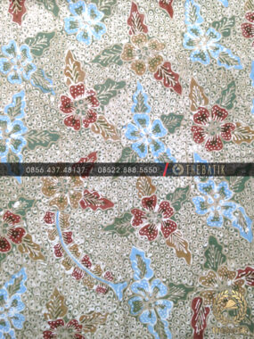 Batik Tulis Warna Alam Motif Gringsing Floral Biru Hijau