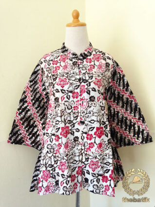 Model Baju Batik Kerja Wanita – Blus Modern Putih Pink