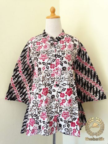 Model Baju Batik Kerja Wanita – Blus Modern Putih Pink