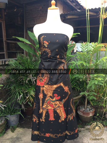 Bahan Baju Batik – Kain Batik Tulis Motif Wayang Bima Latar Hitam