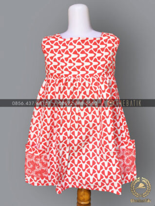 Model Dress Batik Modern Anak Perempuan Saku Pink