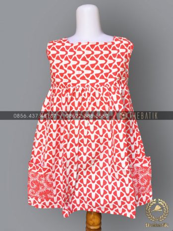 Model Dress Batik Modern Anak Perempuan Saku Pink