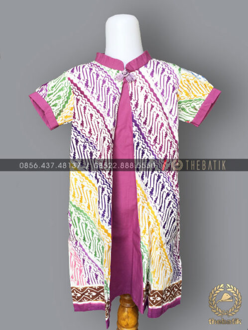 Model Baju Batik Modern Anak Perempuan Ungu Warna-Warni