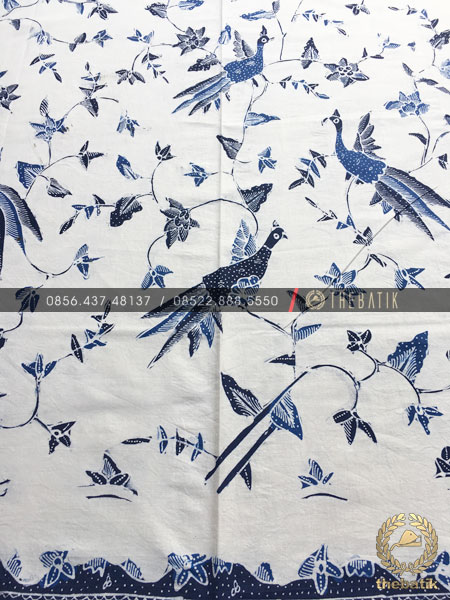 Kain Batik Tulis Buketan Burung Latar Putih