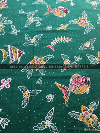 Kain Batik Tulis Flora Fauna Motif Ikan Hijau