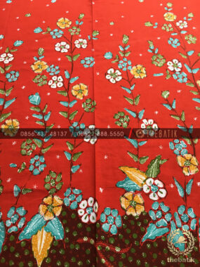Kain Batik Tulis Buketan Floral Merah Jingga