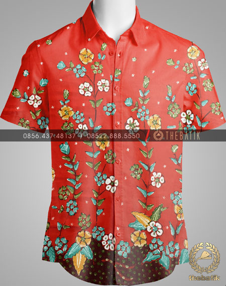 Kain Batik Tulis Buketan Floral Merah Jingga