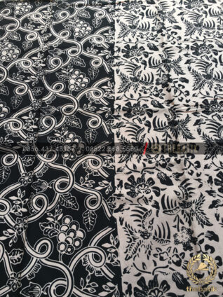 Kain Bahan Baju Batik 2 Motif Anggur Burung Hitam Putih