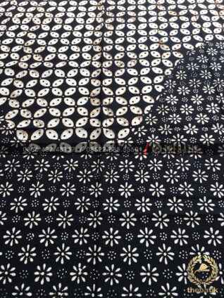 Bahan Kain Batik 2 Motif Kawung Kembang Tanjung Hitam Putih