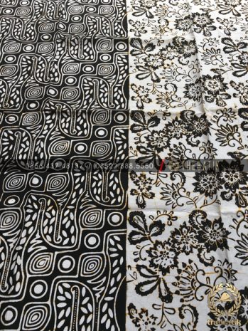Bahan Kain Baju Batik 2 Motif Parang Floral Hitam Putih