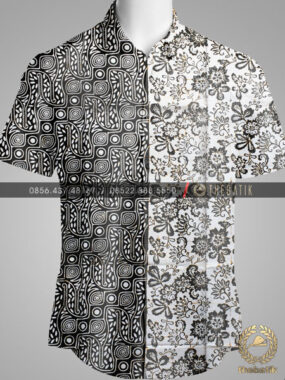 Bahan Kain Baju Batik 2 Motif Parang Floral Hitam Putih