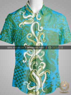 Kain Batik Kontemporer Lukis Bouquet Hijau Biru