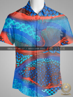 Kain Batik Modern Kontemporer Biru Merah